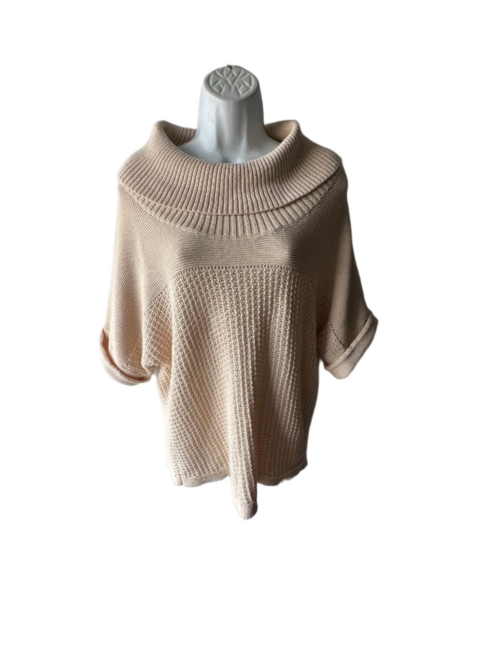 Coldwater Creek Oatmeal Cowl Neck Sweater Size L Textured Knit Cozy Autumn Layer